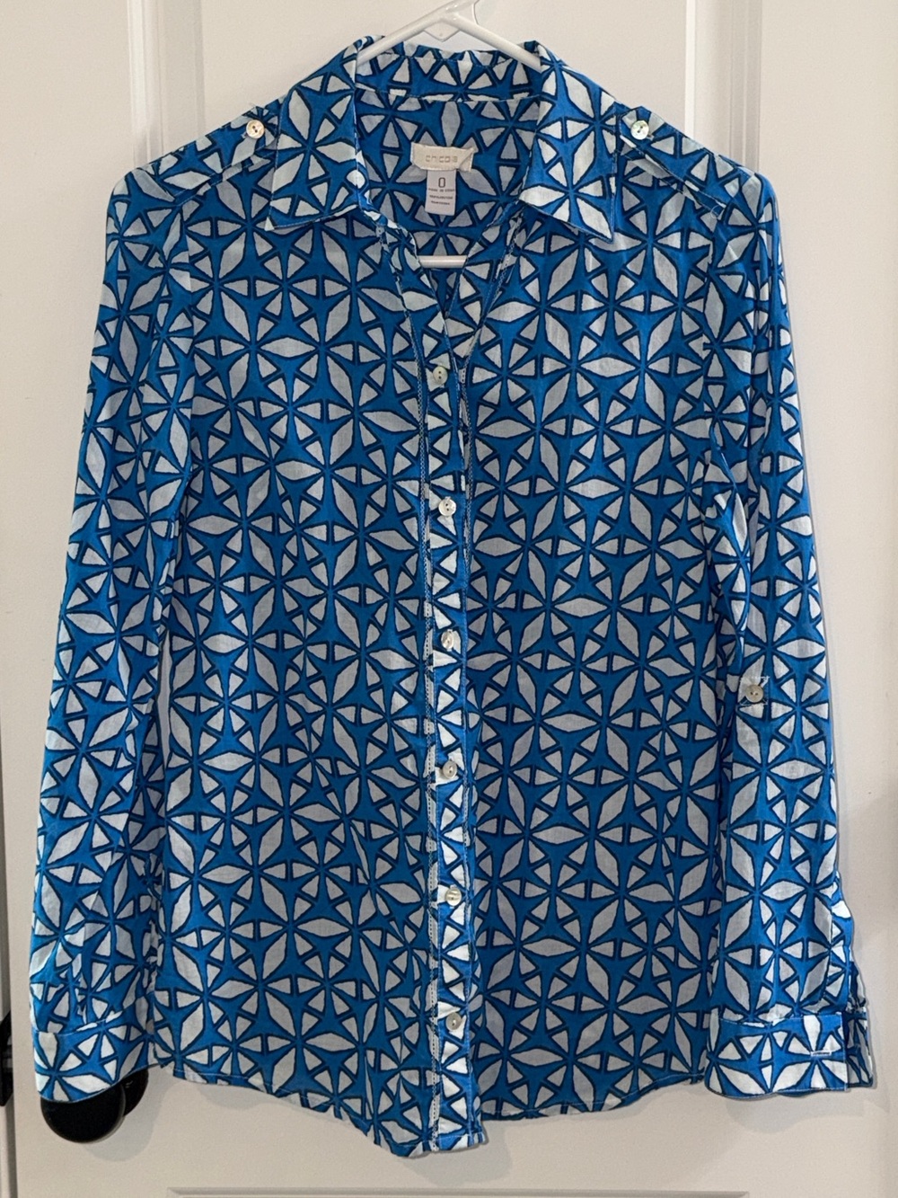Chico's Blue Geometric Button-Down Shirt